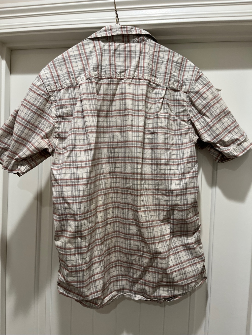Carhartt Short-Sleeve Plaid Button-Down Shirt in Cream and Red-Striped - Picture 3 of 3